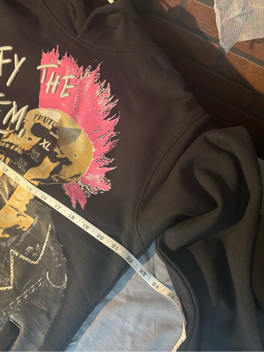 Reason Black Hoodie with Pink Mohawk Skull Graphic and White Text - Picture 6 of 7